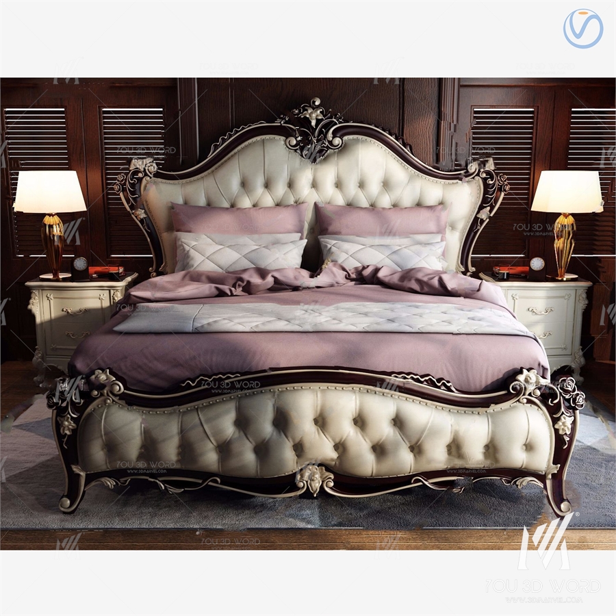 European double bed 3d model
